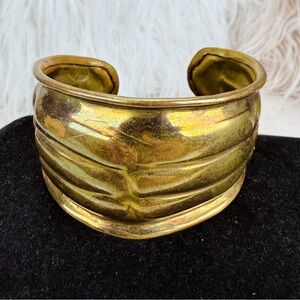 Vintage aged goldtone brass tone wide band, small bohemian Cuff Bracelet